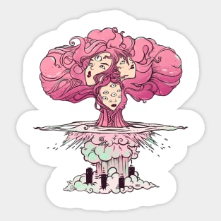 Mushroom Cloud Atomic Bomb Girls Artwork Sticker